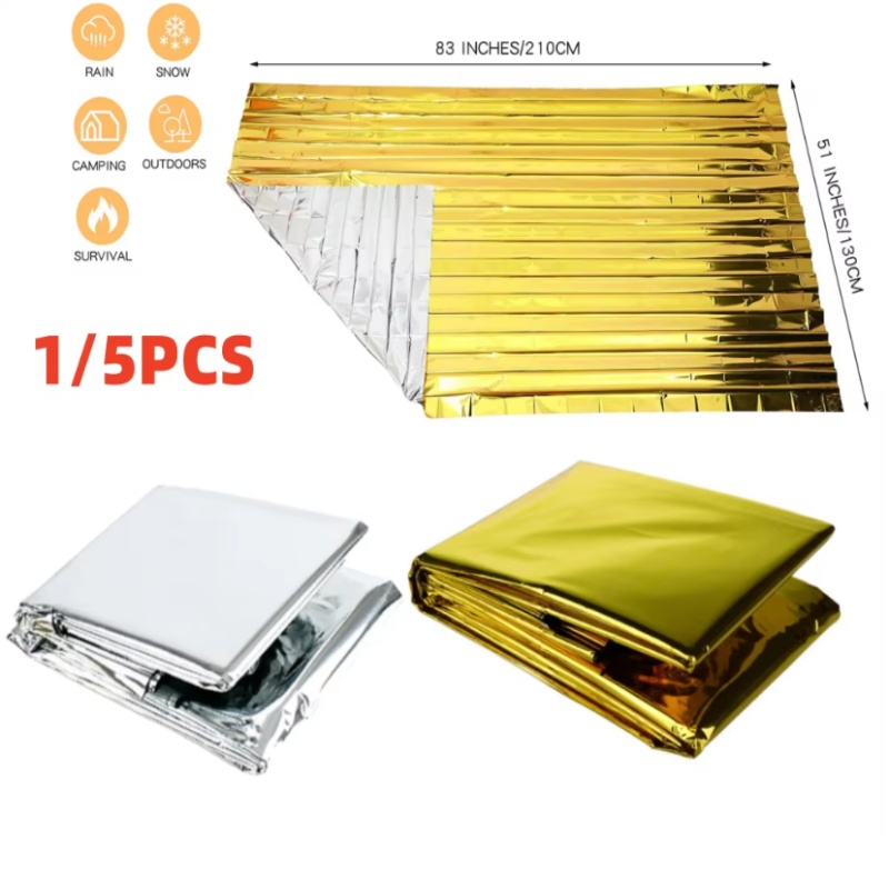 Survival Blanket Reflective - 130x210cm ヘビーデューティーマイラーフォイル緊急ブランケット、金銀色の熱反射断熱サバイバルレスキューブランケット（キャンプ用）