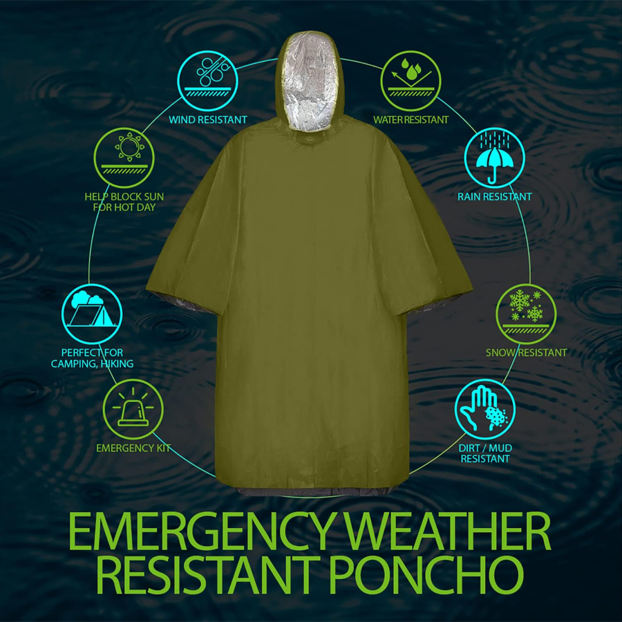 3/5 パック緊急ポンチョセット - 防水、保温、超軽量、耐 - Emergency Poncho Rain のレビューと価格