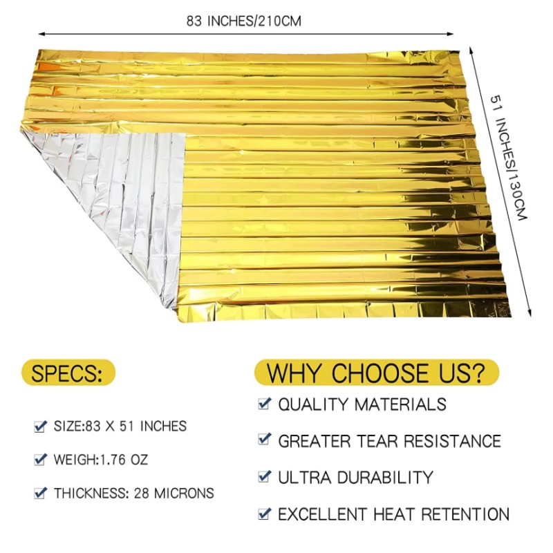 130x210cm ヘビーデューティーマイラーフォイル緊急ブ - Survival Blanket Reflective のレビューと価格