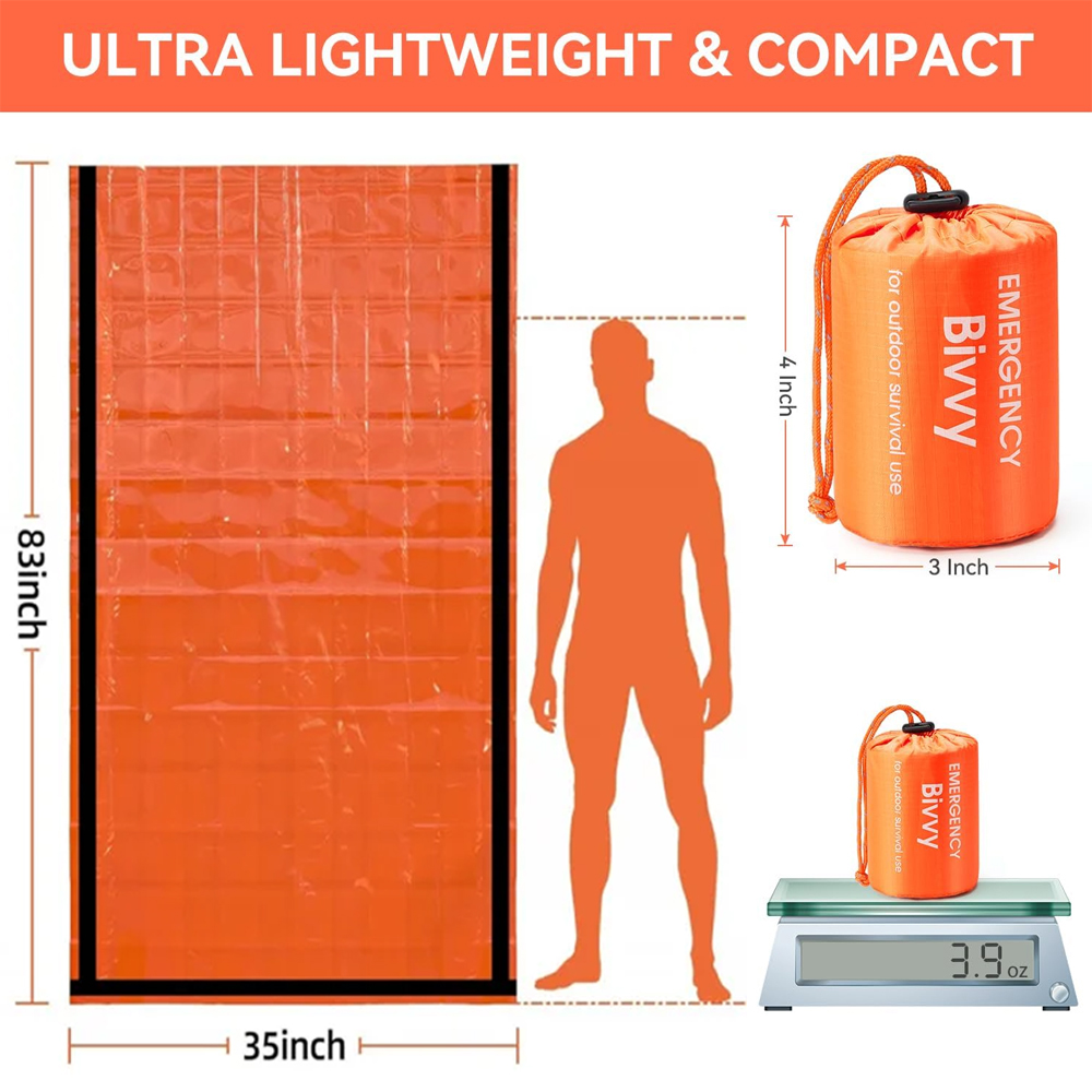 緊急用寝袋サバイバルブランケットサーマルマイラービビーサック - Emergency Mylar Tent のレビューと価格