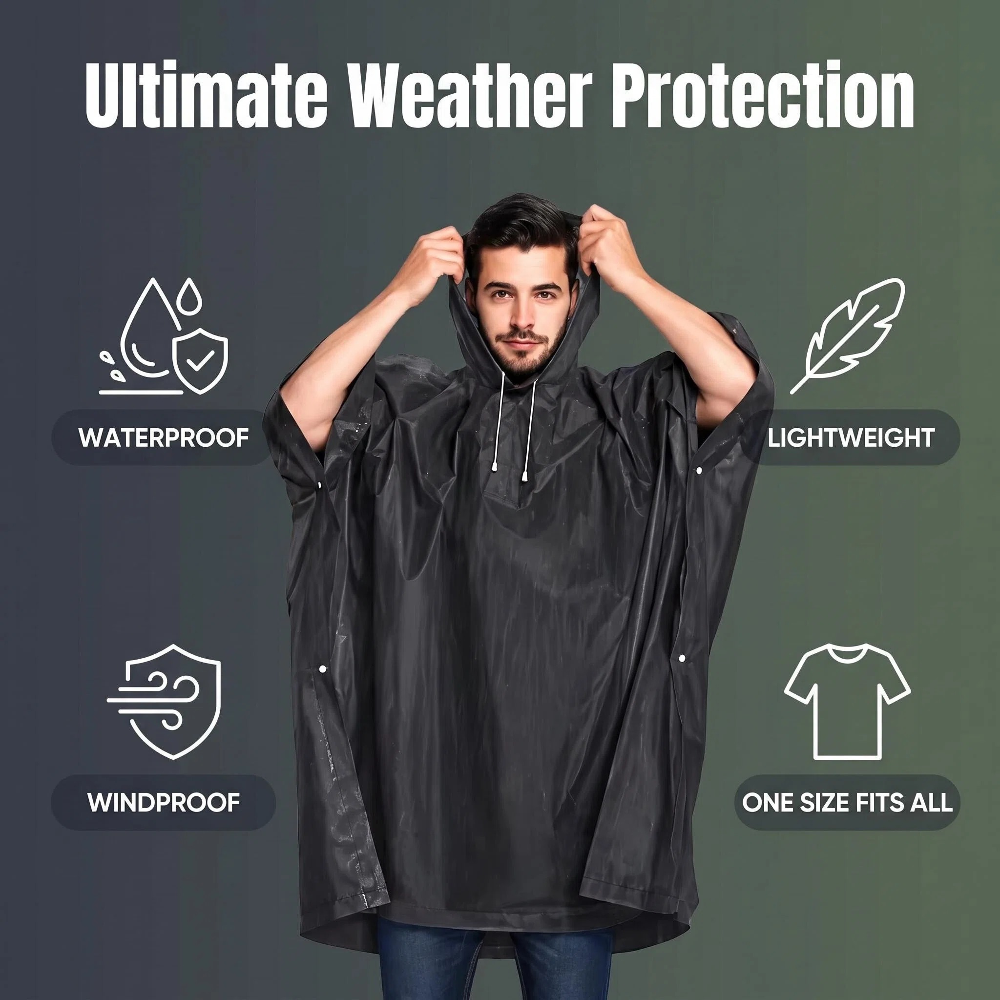 アウトドア3-in-1タクティカルレインポンチョ 防水フード - Emergency Poncho Rain のレビューと価格