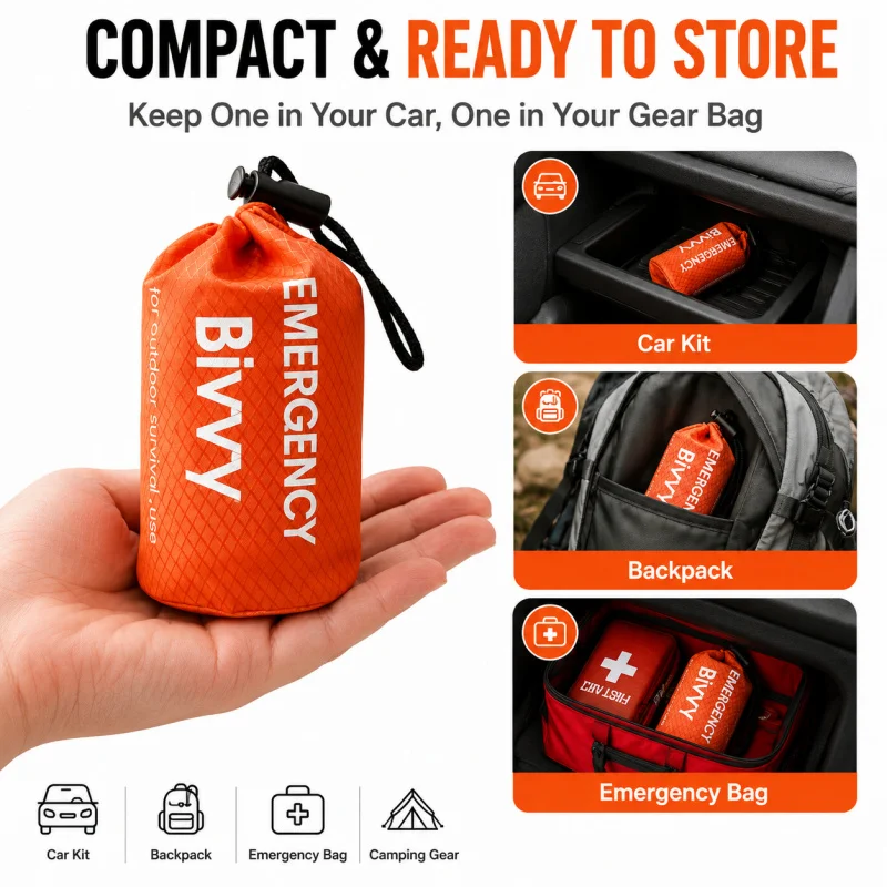 緊急用寝袋、PEアルミフィルムビビーサック、プレミアムポーチ - Bivy Bag Emergency のレビューと価格